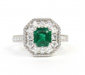 18K WHITE GOLD DIAMOND AND EMERALD RING