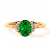 14K YELLOW GOLD OVAL EMERALD RING  WITH HALF MOON DIAMONDS