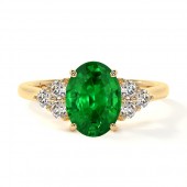 14K YELLOW GOLD OVAL EMERALD RING WITH ROUND DIAMONDS