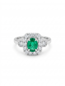 18K WHITE GOLD DIAMOND & EMERALD RING