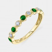 14K YELLOW GOLD DIAMOND & EMERALD BEZEL BAND