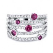 14K White Gold Diamond And Ruby Multi Row Band