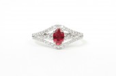 14K White Gold .30Ctw Diamond .58Ct Ruby Ring (50 Round Diamonds)