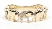 14K YELLOW GOLD DIAMOND AND RUBY ELEPHANT RING