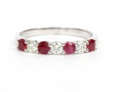 14K WHITE GOLD DIAMOND & RUBY BAND