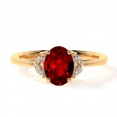 14K YELLOW GOLD OVAL RUBY RING WITH HALF MOON DIAMONDS