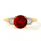 14K YELLOW GOLD ROUND RUBY RING WITH ROUND DIAMONDS