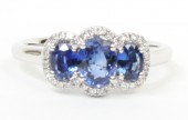 14K White Gold 1/7Ctw Diamond 1.3Ctw Sapphire Ring (32 Diamonds, 3 Sapphires)