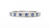14K White Gold 1/8Ctw Diamond 1/6Ctw Sapphire Band