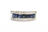 14K WHITE GOLD DIAMOND AND SAPPHIRE BAND