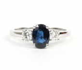14K WHITE GOLD DIAMOND AND SAPPHIRE RING