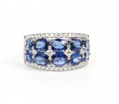 18K WHITE GOLD DIAMOND AND SAPPHIRE RING