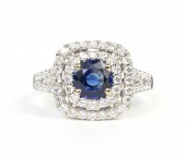 18K WHITE GOLD DIAMOND AND SAPPHIRE RING