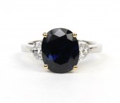 PLATINUM & 14K YELLOW GOLD DIAMOND & SAPPHIRE RING