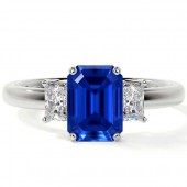 PLATINUM EMERALD CUT SAPPHIRE WITH EMERALD CUT DIAMONDS RING
