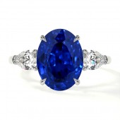 PLATINUM OVAL SAPPHIRE RING WITH PEAR DIAMONDS