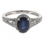 10K WHITE GOLD DIAMOND AND SAPPHIRE RING