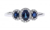 14K WHITE GOLD DIAMOND AND SAPPHIRE RING