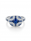 14K WHITE GOLD DIAMOND AND SAPPHIRE ART DECO STYLE RING