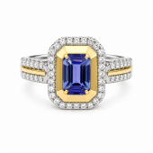 14K TWO TONE DIAMOND & SAPPHIRE RING