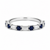 PLATINUM DIAMOND BAGUETTE & ROUND SAPPHIRE BAND