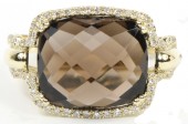 14K Yellow Gold Smokey Topaz And Diamond Ring