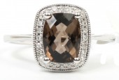 14K White Gold Smoky Quartz And Diamond Ring