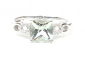 14K White Gold .12Ctw Diamond 1.45Ct Green Amethyst Ring