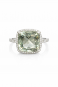 14K WHITE GOLD DIAMOND AND GREEN AMETHYST RING
