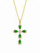14K YELLOW GOLD DIAMOND & TSAVORITE CROSS