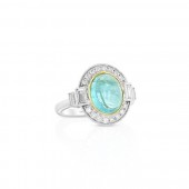 18K WHITE AND YELLOW GOLD CABACHON PARAIBA AND DIAMOND RING