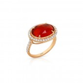 18K ROSE GOLD FIRE OPAL AND DIAMOND RING