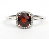 14K WHITE GOLD DIAMOND AND GARNET RING