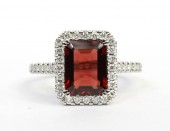 14K WHITE GOLD DIAMOND AND GARNET RING