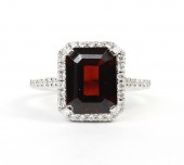 14K WHITE GOLD DIAMOND AND GARNET RING