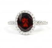 14K WHITE GOLD DIAMOND AND GARNET RING