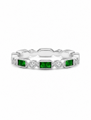 18K WHITE GOLD DIAMOND & GREEN GARNET BAND