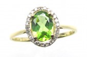 14K Yellow Gold 0.08 Ctw Diamond 0.77 Ct Peridot Ring