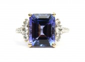 14K YELLOW AND WHITE GOLD DIAMOND AND TANZANITE RING