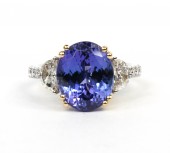 14K TWO TONE DIAMOND & TANZANITE RING