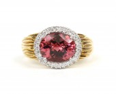 18K TWO TONE DIAMOND AND PINK TOURMALINE RING