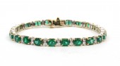 14K TWO TONE DIAMOND & EMERALD BRACELET