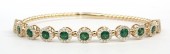 14K YELLOW GOLD DIAMOND & EMERALD FLEXIBLE BANGLE BRACELET