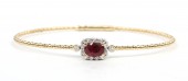 14K TWO TONE DIAMOND & RUBY BANGLE BRACELET