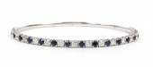 14K WHITE GOLD DIAMOND AND SAPPHIRE FLEXIBLE BANGLE BRACELET