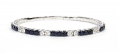 14K WHITE GOLD DIAMOND AND SAPPHIRE FLEXIBLE BANGLE BRACELET