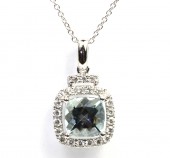 14K WHITE GOLD DIAMOND AND AQUAMARINEPENDANT
