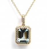 14K YELLOW GOLD DIAMOND AND AQUAMARINE PENDANT