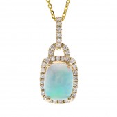 14K YELLOW GOLD ETHIOPIAN OPAL AND DIAMOND PENDANT