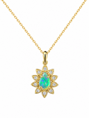 14K YELLOW GOLD DIAMOND & OPAL PENDANT